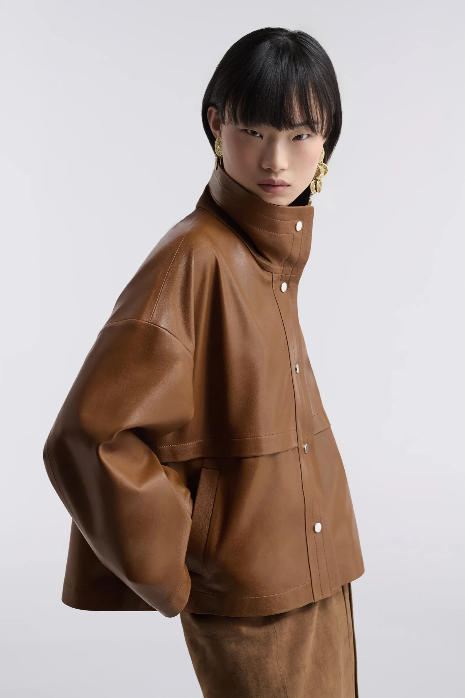 Park Soft Leather Jacket in Caramel by Nour Hammour