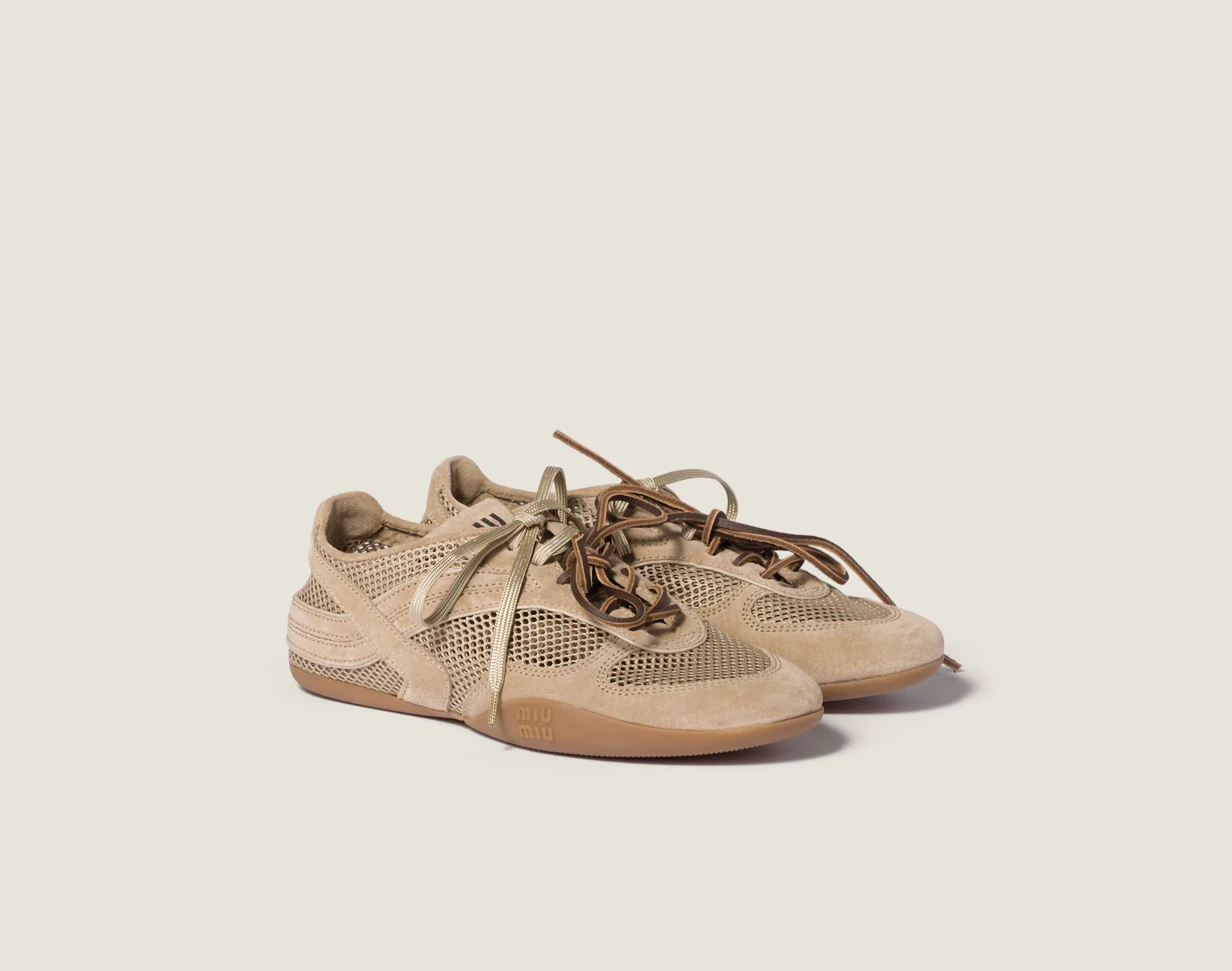 Gymnasium Mesh and Suede Sneakers by Miu Miu