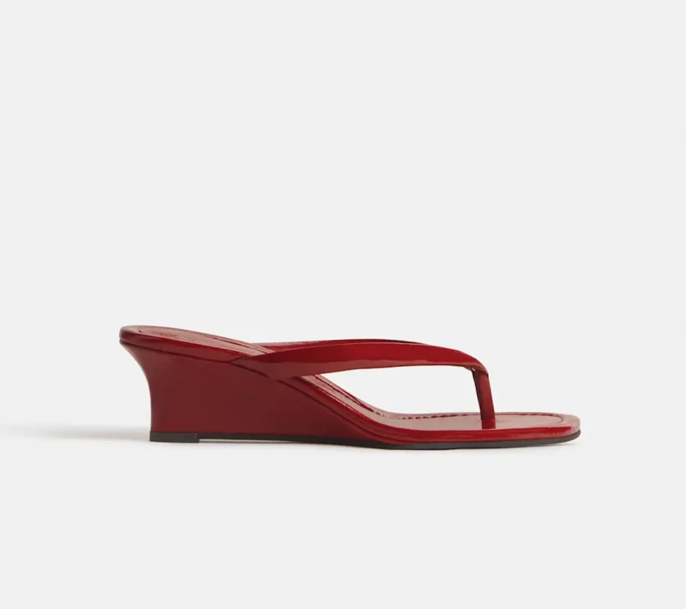 Amelia Thong Wedge Sandal in Ladybug Eel by Reformation