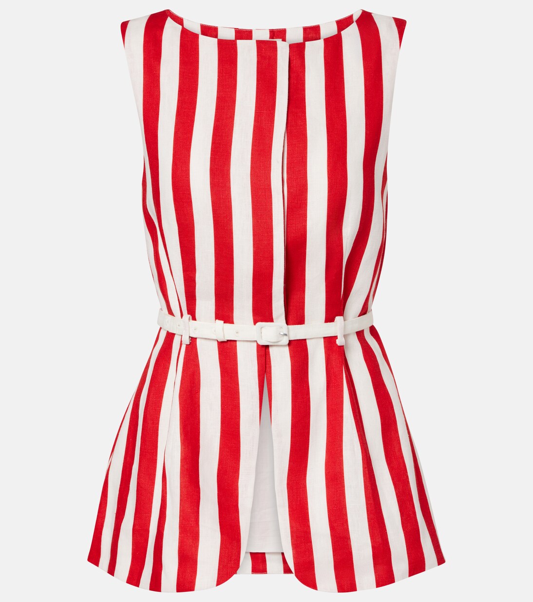 Pamela belted striped linen vest in red by Posse